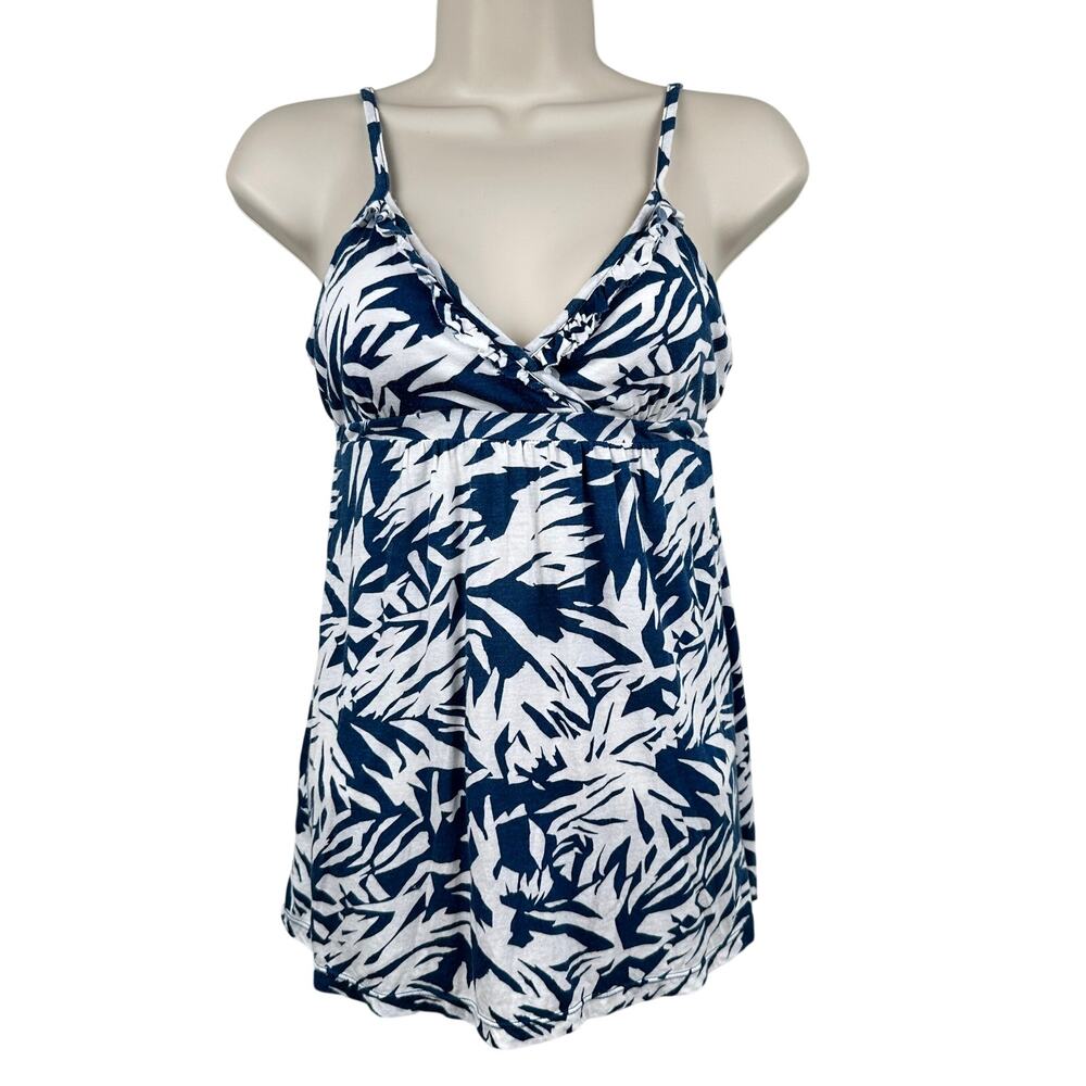 Aeropostale Babydoll Blouse Top Y2K Knit Floral Tank Blue Med Dainty Soft Girl
